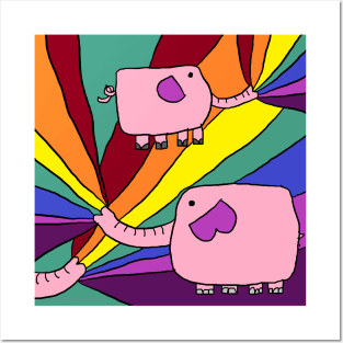 rainbow elephant, pink Posters and Art